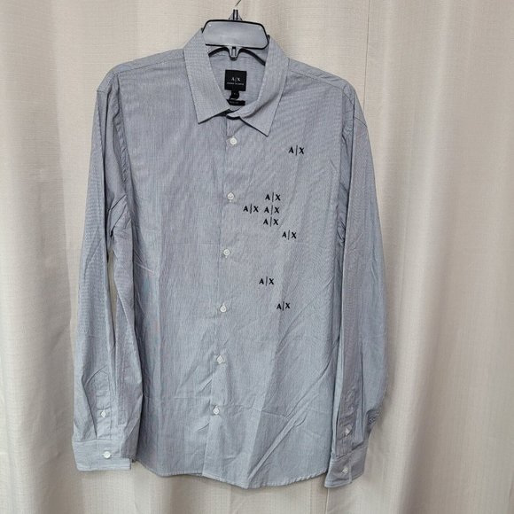 Armani Exchange Regular Fit Button Up Long Sleeve Shirt Men's Sz Large Gray NWT - Picture 1 of 11